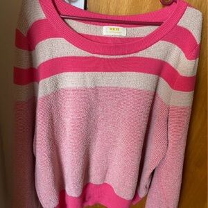Maeve x Anthropologie Paulina Striped Knit Sweater - Pink Light Gray - XL